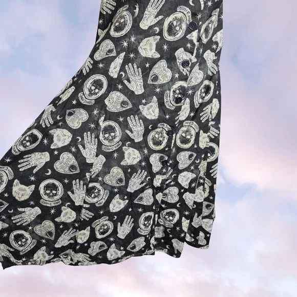 Handmade Black Ouija Board Witchy Vampy Gothic Celestial Summer Spaghetti Dress - Picture 6 of 6